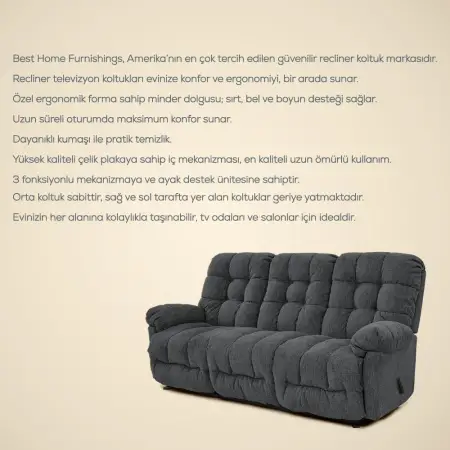 Brosmer 3'lü Kanepe ve TV Koltuğu Mavi - Best Home Furnishings - 2