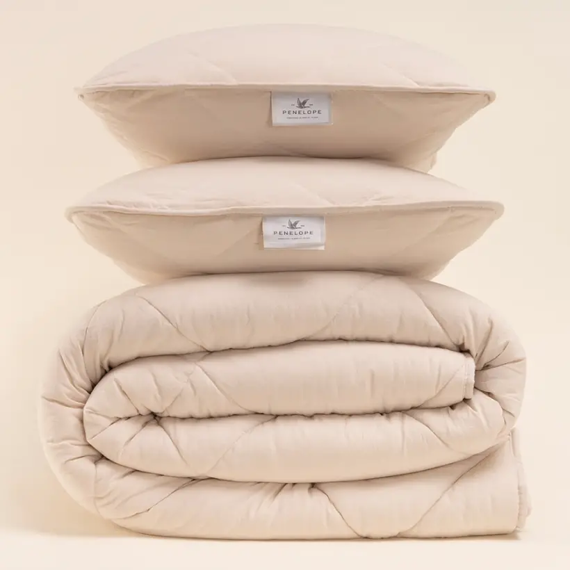 Microfiber Kumaş Çift Kişilik Krem Yastık Yorgan Seti - Colors in Comfort - 