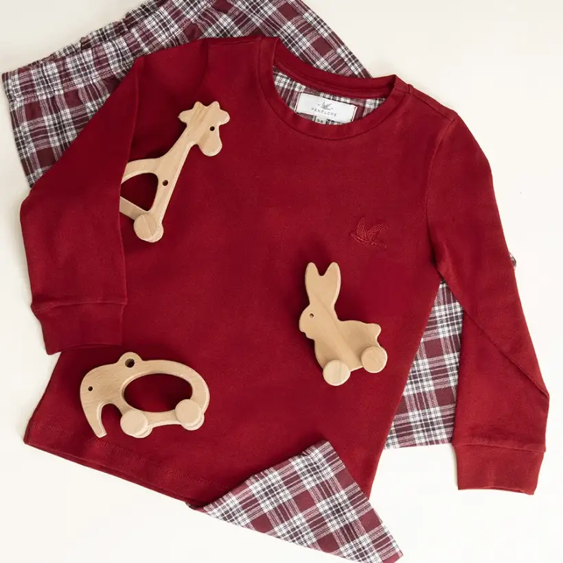 Kız Çocuk Pijama Takımı 7-8 Yaş Bordo - 