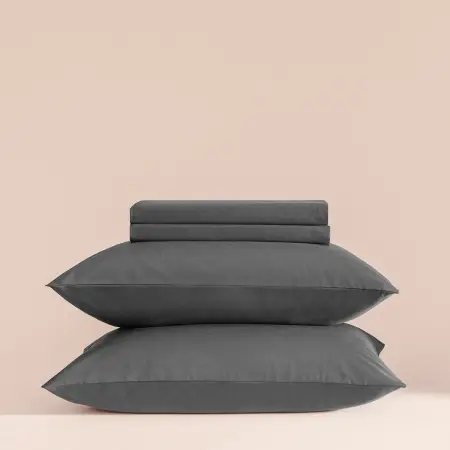 %100 Pamuk Percale Lastikli Çarşaf Seti 100x200 cm Antrasit - Pure Serisi - 2