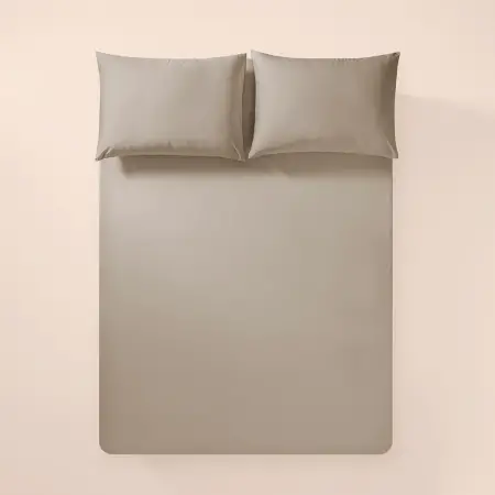 %100 Pamuk Percale Lastikli Çarşaf Seti 100x200 cm Taş Rengi - Pure Serisi - 1