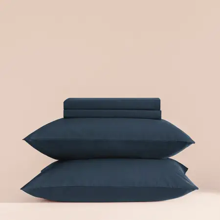 %100 Pamuk Percale Lastikli Çarşaf Seti 120x200 cm Lacivert - Pure Serisi - 2