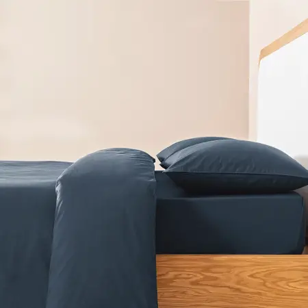 %100 Pamuk Percale Nevresim Seti 200x220 cm Lacivert - Pure Serisi - 7
