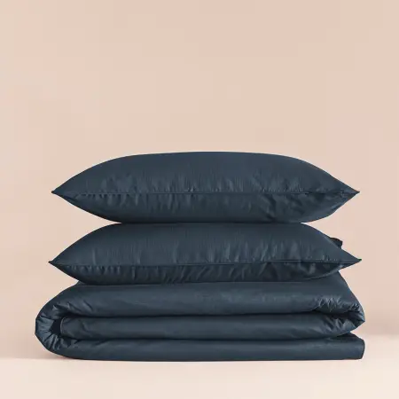 %100 Pamuk Percale Nevresim Seti 200x220 cm Lacivert - Pure Serisi - 2