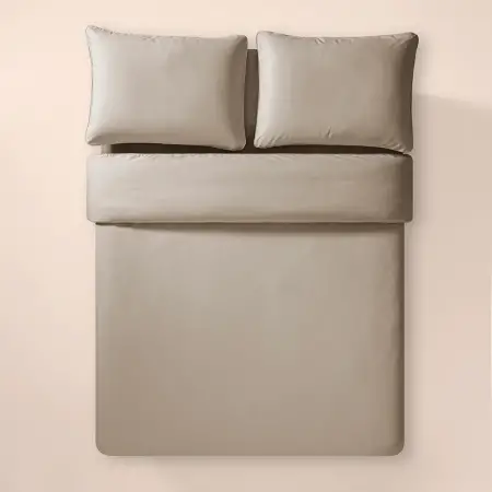 %100 Pamuk Percale Nevresim Seti 200x220 cm Taş Rengi - Pure Serisi - 3
