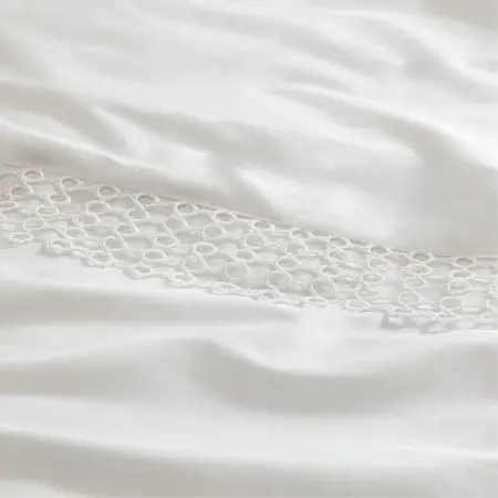 %100 Pamuk Saten Kumaş Nevresim Seti 240x220 cm Beyaz - Manuela Serisi - 4