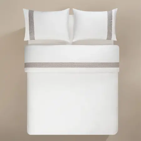 %100 Pamuk Saten Kumaş Nevresim Seti 240x220 cm Beyaz Taş- Regina Serisi - 2
