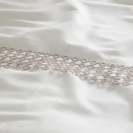 %100 Pamuk Saten Kumaş Nevresim Seti 260x240 cm Beyaz Taş - Manuela Serisi - 4