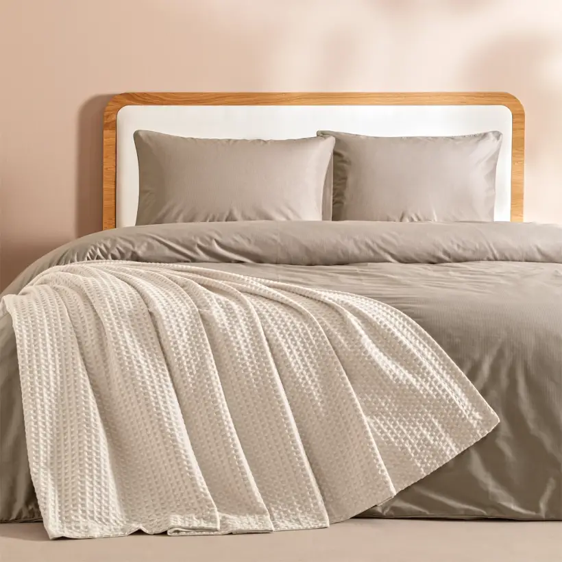 %100 Pamuk Tek Kişilik Pike 160x220 cm Taş - Lia Serisi - 