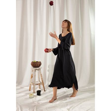 Penelope Bedroom Ajour Loungwear Dress Black S-M - Thumbnail