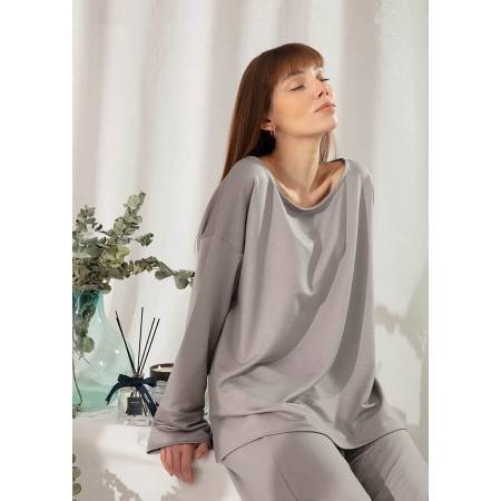 Penelope Bedroom Marche Loungwear Suit Gray L - Thumbnail