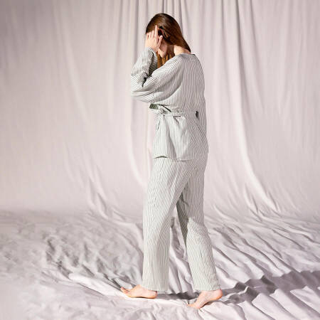 Penelope by Serli Keçoğlu Keten Çizgili Kimono Alt-Üst Takım Yeşil Çizgili L-XL - 3