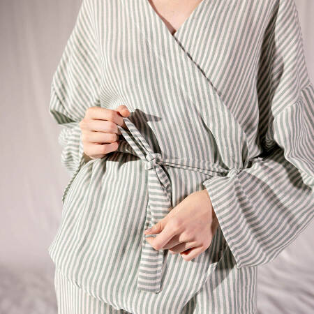 Penelope by Serli Keçoğlu Keten Çizgili Kimono Alt-Üst Takım Yeşil Çizgili L-XL - 4