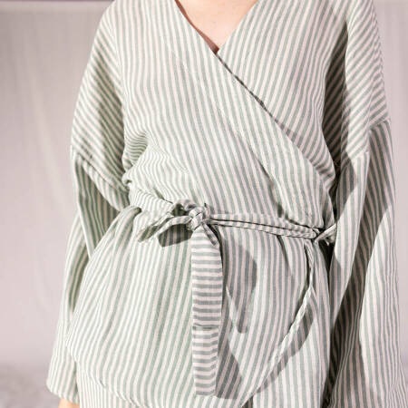 Penelope by Serli Keçoğlu Keten Çizgili Kimono Alt-Üst Takım Yeşil Çizgili L-XL - 5