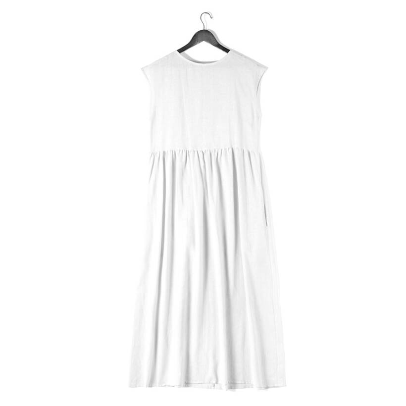 %100 Keten Elbise Beyaz L-XL - Serli Keçoğlu Koleksiyonu - 