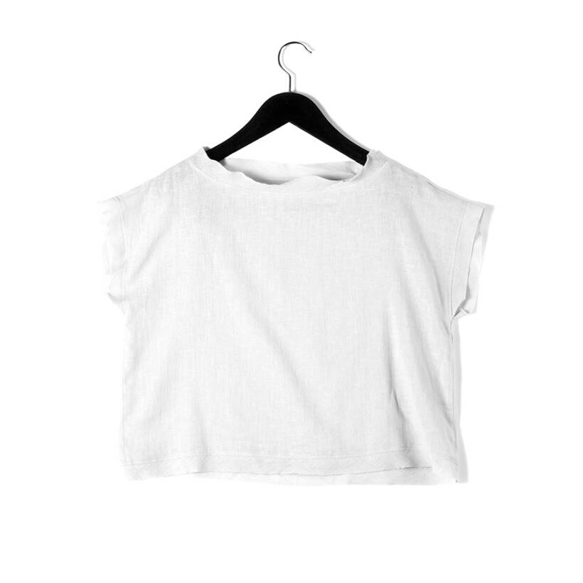 Penelope by Serli Keçoğlu Keten Kısa Kol Bluz Beyaz L-XL