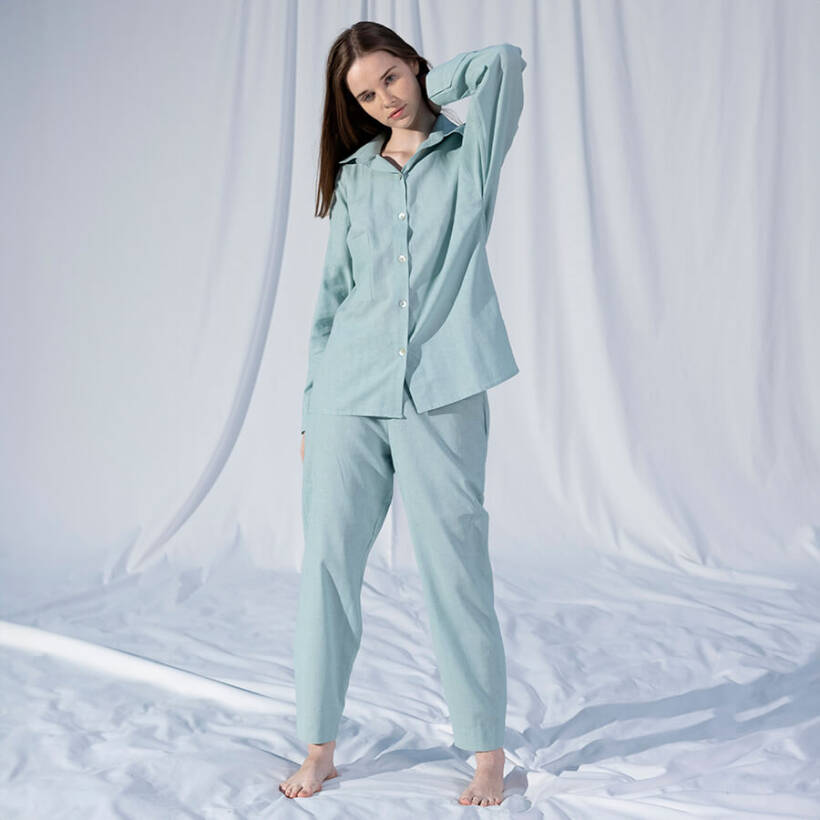 Penelope by Serli Keçoğlu Keten Uzun Kollu Gömlek Mint L-XL