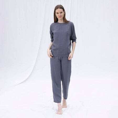Penelope by Serli Keçoğlu Müslin 3/4 Kol Bluz Koyu Gri L-XL - 1