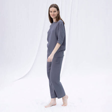 Penelope by Serli Keçoğlu Müslin 3/4 Kol Bluz Koyu Gri L-XL - 2