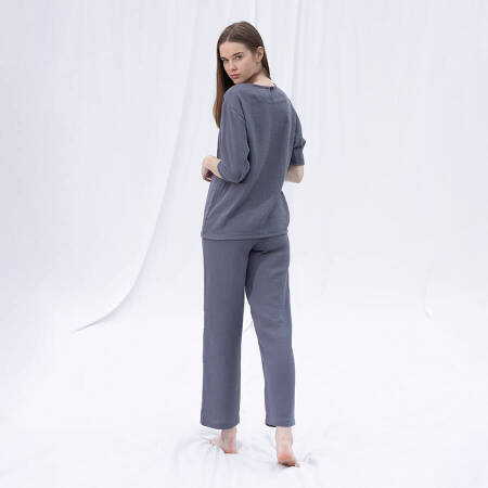Penelope by Serli Keçoğlu Müslin 3/4 Kol Bluz Koyu Gri L-XL - 3