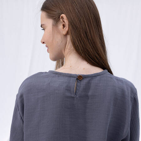 Penelope by Serli Keçoğlu Müslin 3/4 Kol Bluz Koyu Gri L-XL - 4
