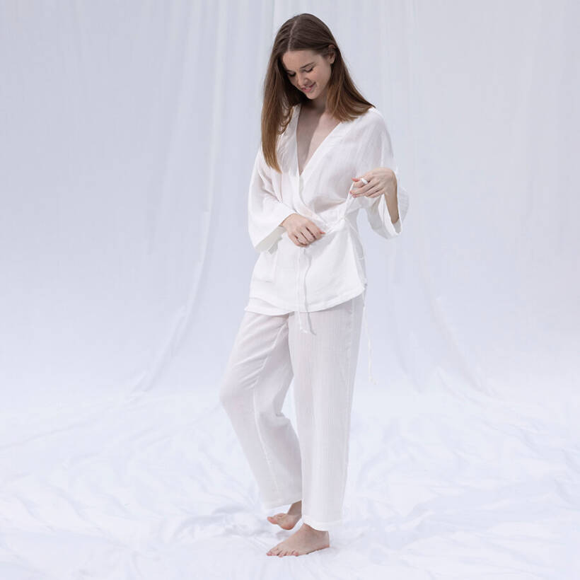 Penelope by Serli Keçoğlu Müslin Kruvaze Kimono Kısa Beyaz L-XL