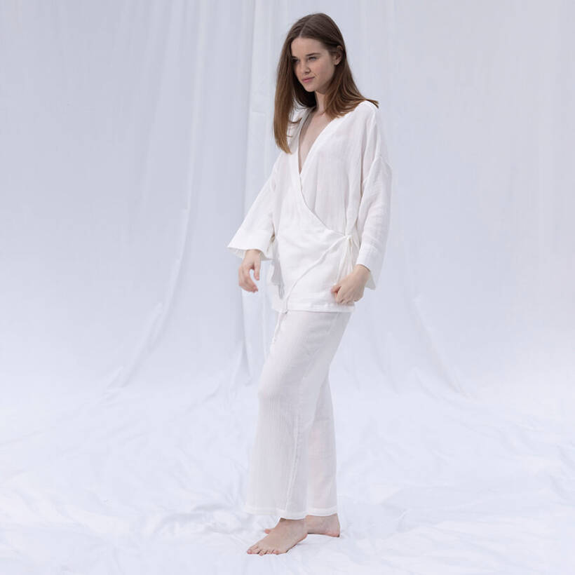 Penelope by Serli Keçoğlu Müslin Kruvaze Kimono Kısa Beyaz L-XL