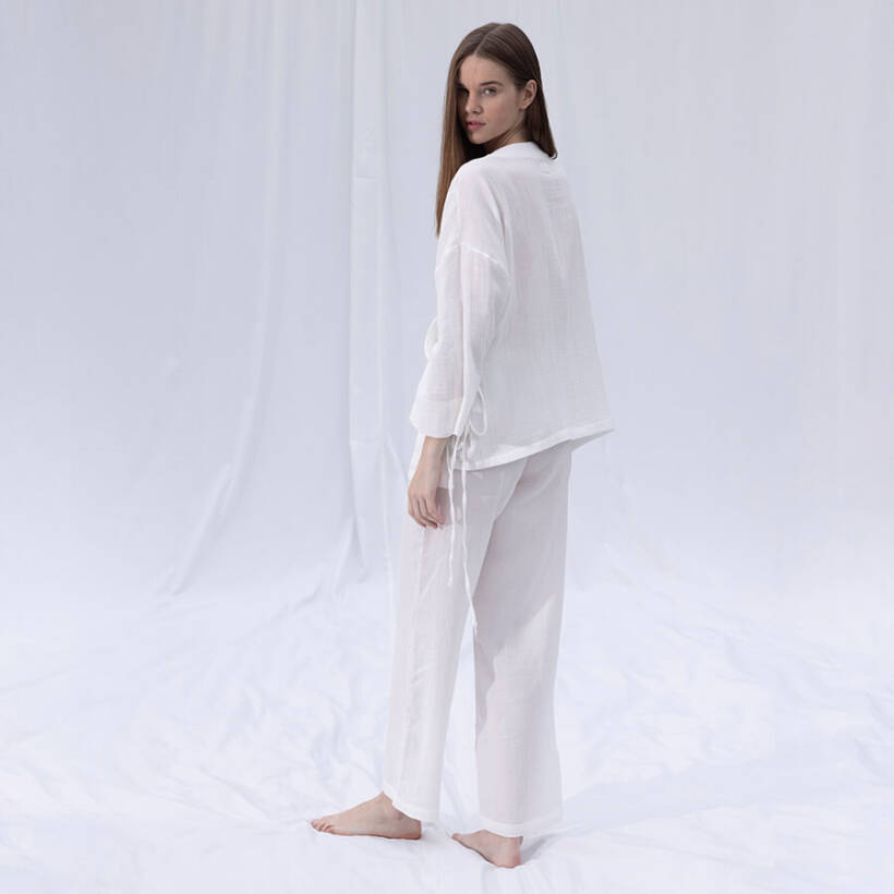 Penelope by Serli Keçoğlu Müslin Kruvaze Kimono Kısa Beyaz L-XL