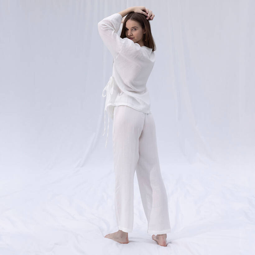 Penelope by Serli Keçoğlu Müslin Kruvaze Kimono Kısa Beyaz L-XL