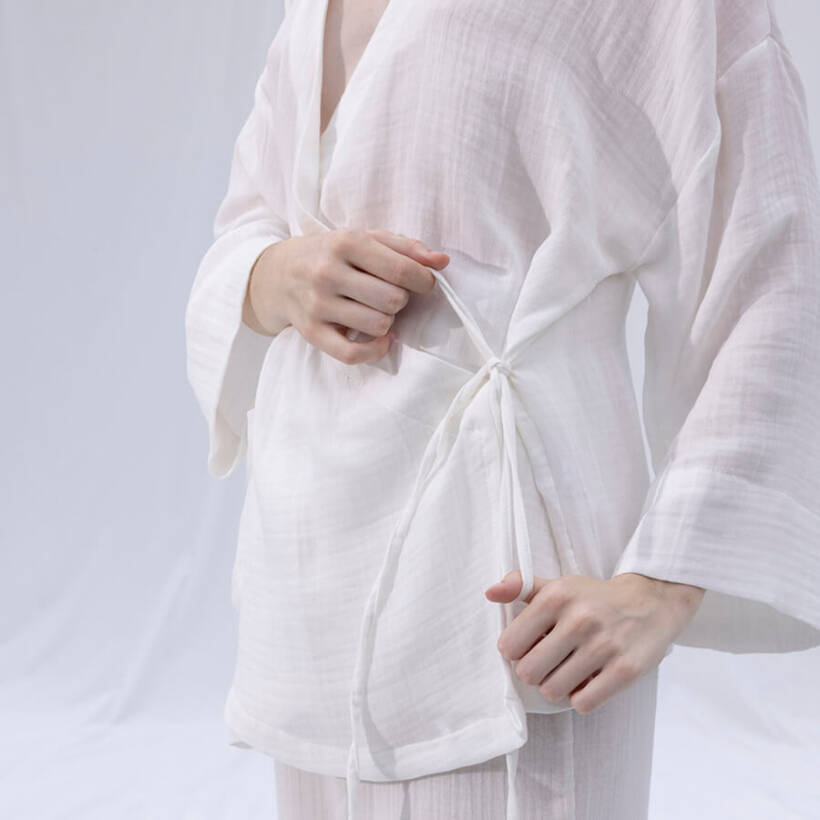 Penelope by Serli Keçoğlu Müslin Kruvaze Kimono Kısa Beyaz L-XL