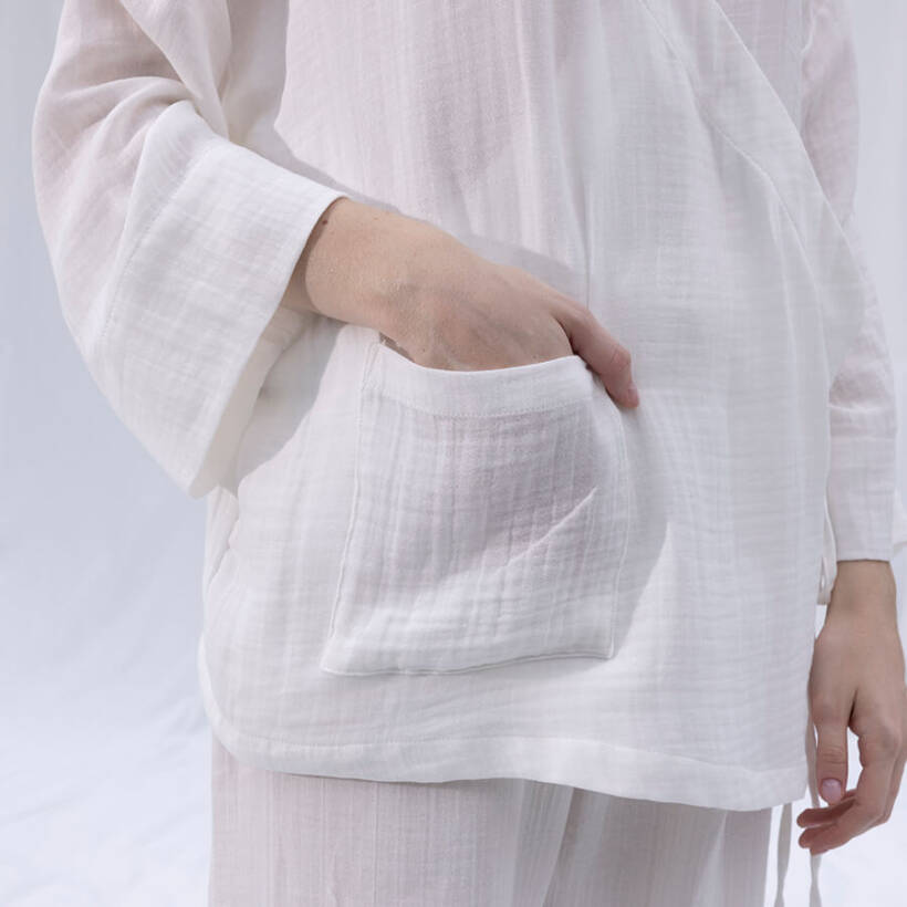 Penelope by Serli Keçoğlu Müslin Kruvaze Kimono Kısa Beyaz L-XL