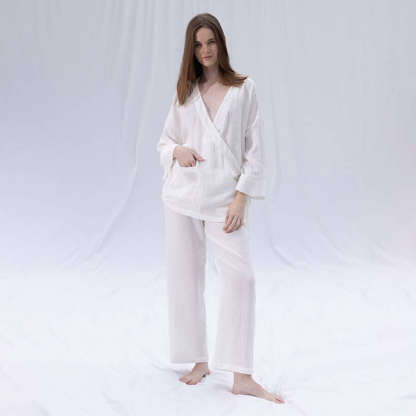 Penelope by Serli Keçoğlu Müslin Kruvaze Kimono Kısa Beyaz L-XL
