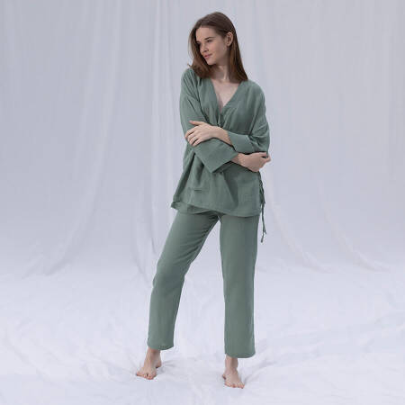 %100 Müslin Pamuk Kruvaze Kimono Kısa Çağla L-XL - Serli Keçoğlu Koleksiyonu - 2