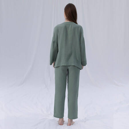 %100 Müslin Pamuk Kruvaze Kimono Kısa Çağla L-XL - Serli Keçoğlu Koleksiyonu - 3