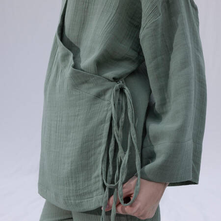 %100 Müslin Pamuk Kruvaze Kimono Kısa Çağla L-XL - Serli Keçoğlu Koleksiyonu - 5