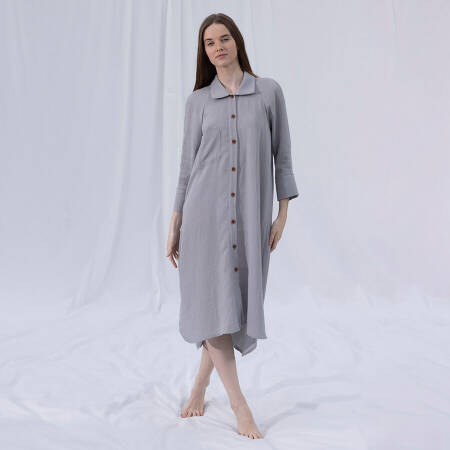 Penelope by Serli Keçoğlu Müslin Uzun Düğmeli Elbise Açık Gri L-XL - 1