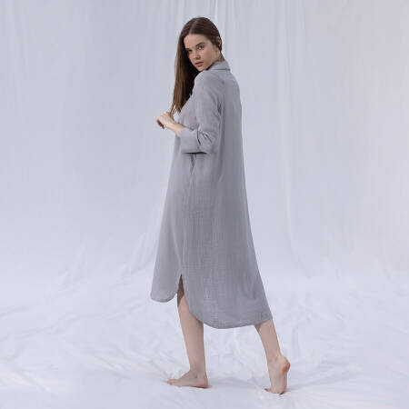 Penelope by Serli Keçoğlu Müslin Uzun Düğmeli Elbise Açık Gri L-XL - 4